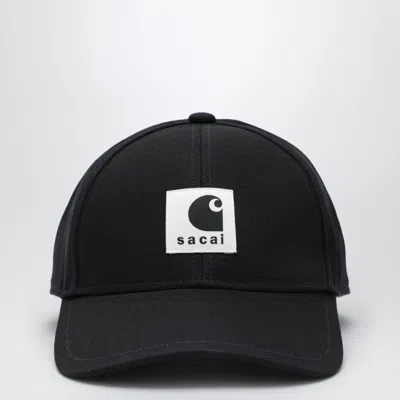 Sacai X Carhartt Wip Black Baseball Cap With Logo Patch