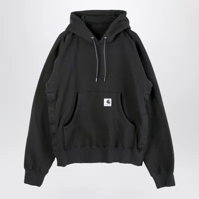 Sacai X Carhartt Wip Logo Patch Faded Hooded Sweatshirt In Black