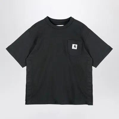 Sacai X Carhartt Wip Black Cotton T Shirt With Logo Patch