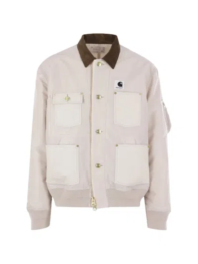 Sacai X Carhartt Wip Canvas Pocket Corduroy Jacket In White