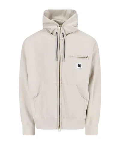 Sacai Off-white Carhartt Wip Edition Cotton Jersey Hoodie In Neutral