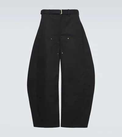 Sacai X Carhartt Wip Cotton Barrel-leg Pants In Black