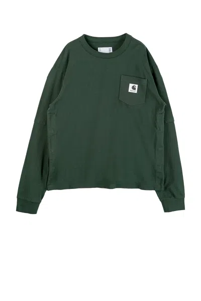 Sacai X Carhartt Wip Cotton Jersey Long Sleeve T-shirt In Green