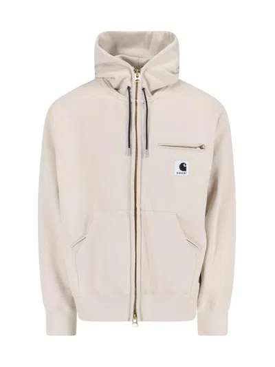 Sacai Off-white Carhartt Wip Edition Cotton Jersey Hoodie In Neutral