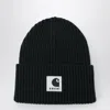 Sacai X Carhartt Wip Black Beanie With Logo Patch In Green