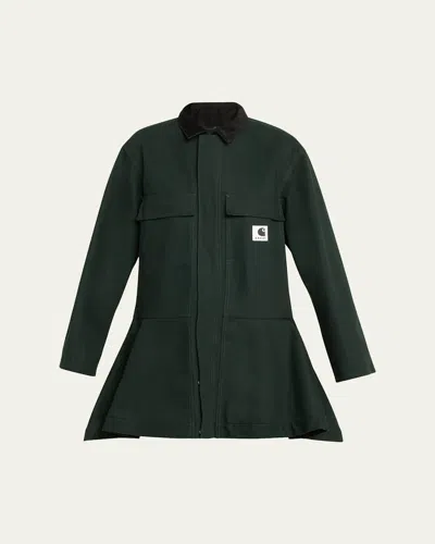 Sacai X Carhartt Wip Duck Flare Barn Jacket In Green