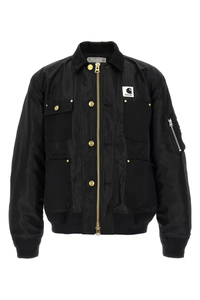Sacai Carhart Wip Padded Shell And Cotton-twill Bomber Jacket In Black