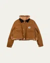 Sacai X Carhartt Wip Washed Duck Down Puffer Jacket In Brown