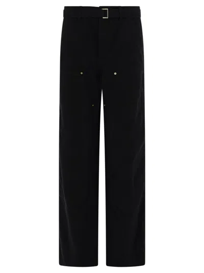 Sacai Khaki Duck Cotton Straight-leg Pants In Black