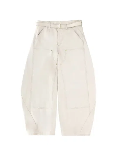 Sacai Carhartt Wip Duck Wide-leg Belted Grain De Poudre And Cotton-canvas Trousers In White