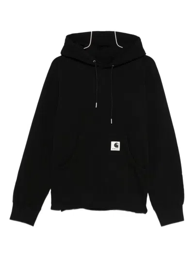Sacai X Carhartt Wip Logo-patch Jersey Hoodie In Black