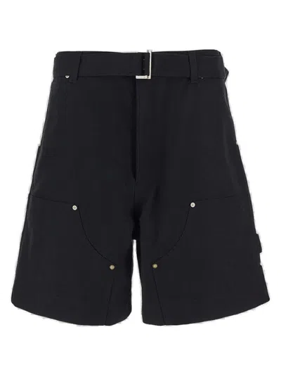 Sacai X Carhartt Wip Logo Patch Belted Waist Shorts In Black