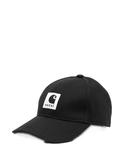 Sacai X Carhartt Wip Black Baseball Cap With Logo Patch