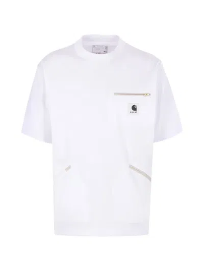 Sacai X Carhartt Wip Logo Patch Pockets T-shirt In White