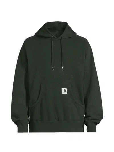 Sacai X Carhartt Wip Logo-patch Hoodie In Green