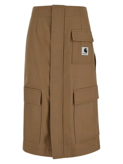 Sacai Carhartt Wip Cotton Skirt In Beige