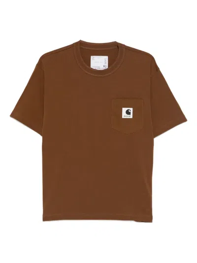 Sacai Carhartt Wip Cotton Jersey T-shirt In Brown