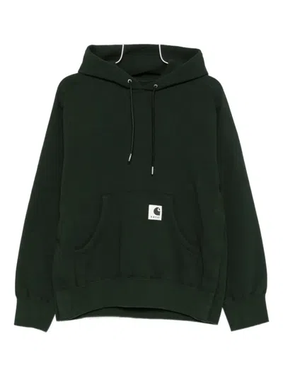 Sacai X Carhartt Wip Pocketed Hoodie In Green