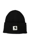 Sacai X Carhartt Wip Ribbed Logo Beanie Hat In Brown