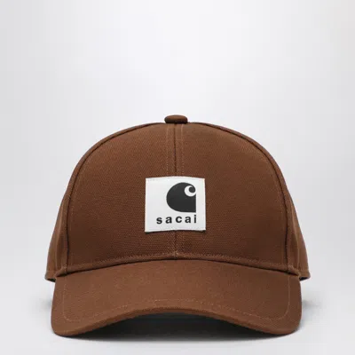 Sacai X Carhartt Wip Beige Baseball Cap With Logo Patch In Brown