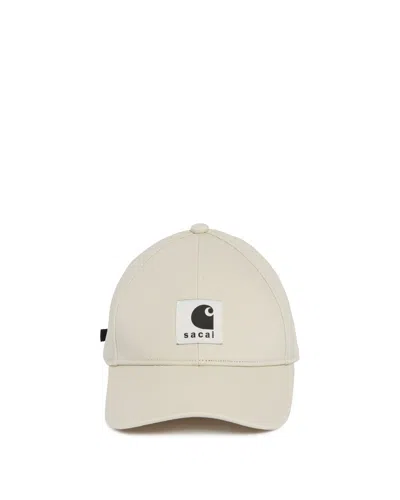 Sacai X Carhartt Wip White Logo Cap In Neutral