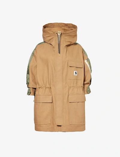Sacai X Carhartt Wip Womens Beigekhaki Brand-patch Relaxed