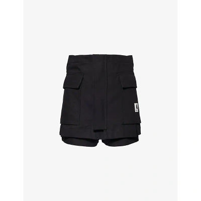 Sacai X Carhartt Wip Womens Black Brand-patch Cotton-canvas Shorts