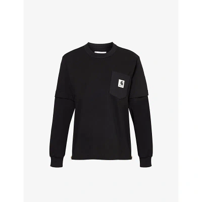 Sacai X Carhartt Wip Womens Black Brand-patch Cotton-jersey T-shirt