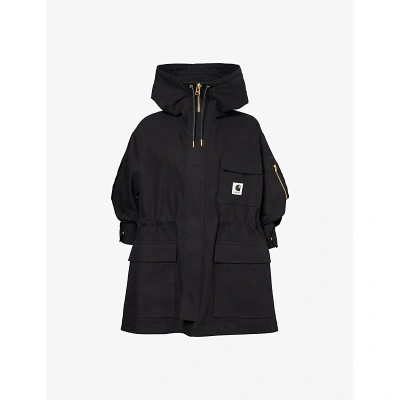 Sacai X Carhartt Wip Womens Black Brand-patch Relaxed-fit Cotton-canvas Coat