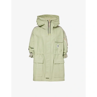Sacai X Carhartt Wip Womens Lgreeenkhaki Brand-patch Relaxed-fit Cotton-canvas Coat