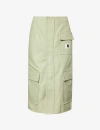 Sacai X Carhartt Wip Womens Lgreen Brand-patch Cotton-canvas Midi Skirt