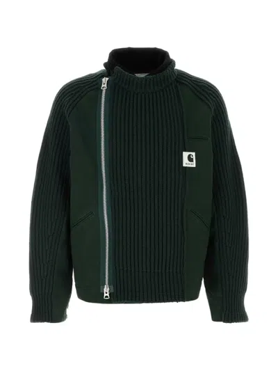 Sacai X Carhartt Wip Wool Blend Zip Jacket In Green