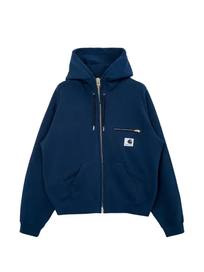 Sacai X Carhartt Wipfront-zip Hoodie In Blue