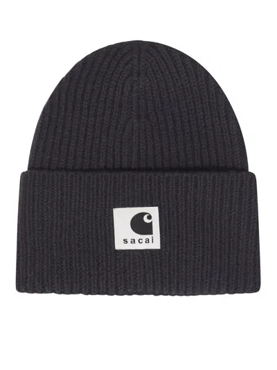 Sacai X Carhartt Wool Knit Hat In Black