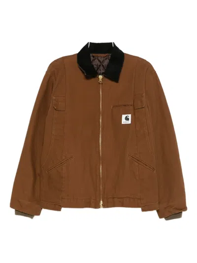 Sacai X Carhartt Zip-up Contrast-collar Jacket In Brown