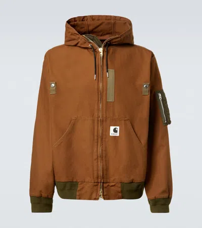Sacai X Carhartt Wip Washed Duck Hooded Jacket In Brown