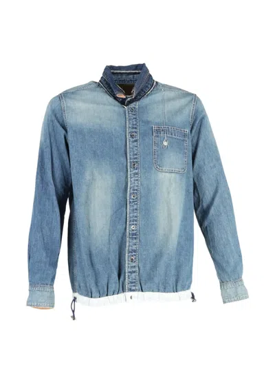Pre-owned Sacai X Dr Woo Embroidered-spider Denim Shirt In Blue