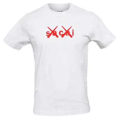 Sacai X Kaws Flock Print Crewneck T-shirt In White Cotton