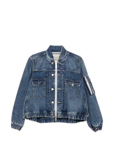 Sacai Washed Denim Bomber Jacket In Blue
