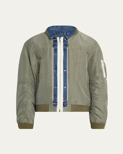 Sacai X Levi's Men's Denim And Nylon Twill Reversible Blouson In Green