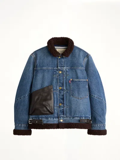 Sacai Leather-trimmed Denim Jacket In Multi