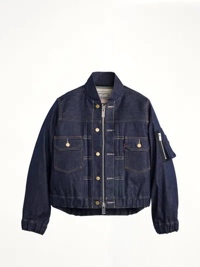 Sacai Denim Bomber Jacket In Blue
