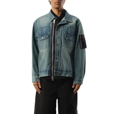 Sacai X Men's Denim X Nylon Jacket In Blue