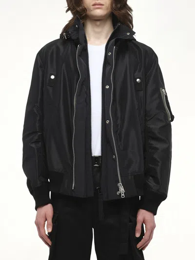 Sacai X Men's Nylon Twill X Grosgrain Blouson Bomber Jacket In Black