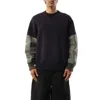 Sacai X Men's Nylon Twill X Sponge Sweatshirt In Navy/khaki