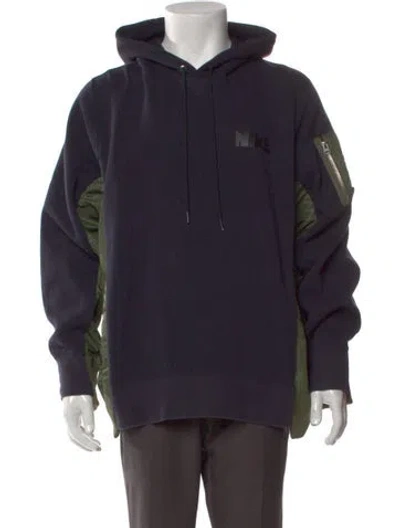 Pre-owned Sacai X Nike Graphic Print Crew Neck Hoodie In Blue