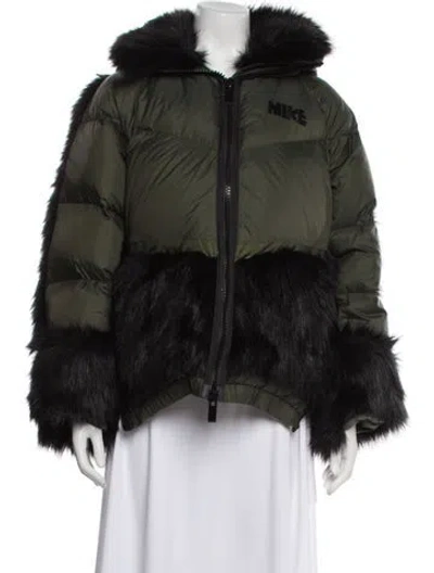Pre-owned Sacai X Nike Nylon Striped Down Jacket In Green