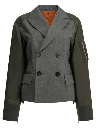 Sacai "x Nylon" Blazer In Gray