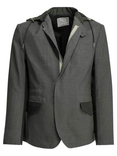 Sacai "x Nylon" Blazer In Gray
