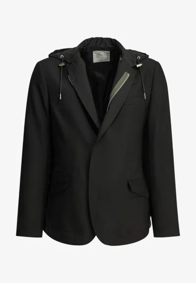 Sacai X Nylon Hooded Blazer In Black
